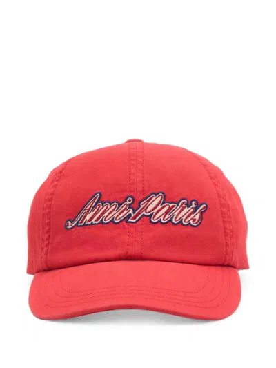 Ami Alexandre Mattiussi Cotton Cap With Ami Paris Embroidery In Red