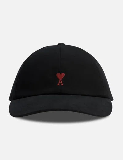 Ami Alexandre Mattiussi Cotton Cap With Red Ami De Coeur In Black/黑色/블랙/ブラック