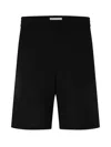 Ami Alexandre Mattiussi Ami Paris Cotton Crepe De Coeur Logo Plaque Bermuda In Black