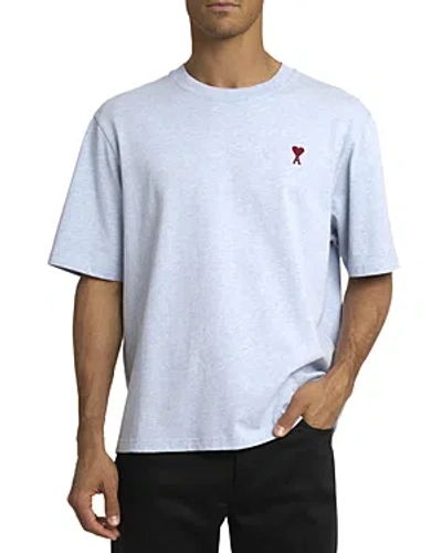 Ami Alexandre Mattiussi Cotton Crewneck Logo Tee In Heather Cashmere Blue