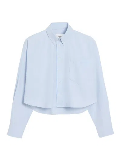 Ami Alexandre Mattiussi Blue Cotton Ami De Coeur Cropped Oversized Shirt Blue
