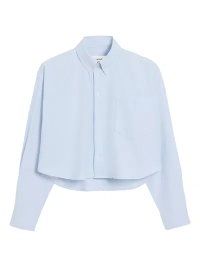 Ami Alexandre Mattiussi Blue Cotton Ami De Coeur Cropped Oversized Shirt Blue