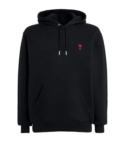 Ami Alexandre Mattiussi Cotton Embroidered Ami De Coeur Logo Hoodie In Black
