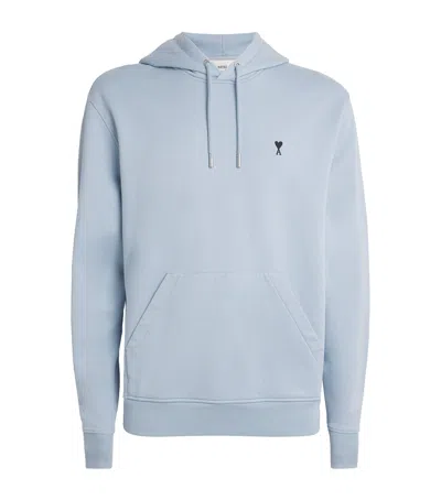 Ami Alexandre Mattiussi Cotton Embroidered Ami De Coeur Logo Hoodie In Blue