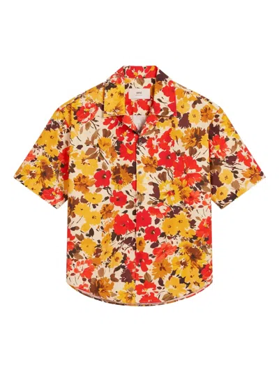 Ami Alexandre Mattiussi Cotton Floral-print Shirt In Green/yellow