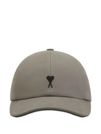 Ami Alexandre Mattiussi Cotton Gabardine Baseball Cap With Peach Skin Effect And Ami In Gray
