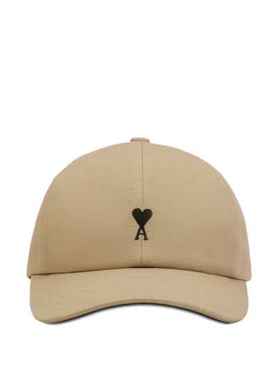 Ami Alexandre Mattiussi Cotton Gabardine Baseball Cap With Peach Skin Effect And Ami In Neutral