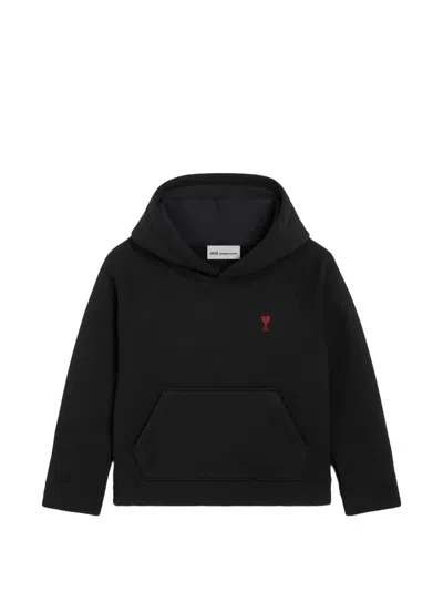 Ami Alexandre Mattiussi Kids' Cotton Hoodie With Ami De Coeur In Black