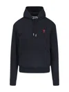 Ami Alexandre Mattiussi Cotton Hoodie With Drawstring Hood And Red Logo Embroidery In Blue
