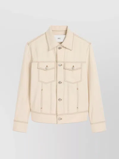 Ami Alexandre Mattiussi Cotton Jacket With Long Sleeves And Pointed Collar In Brown