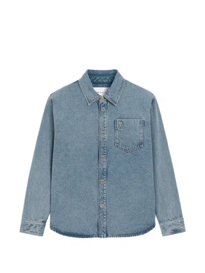 Ami Alexandre Mattiussi Cotton Overshirt With Ami De Coeur In Blue