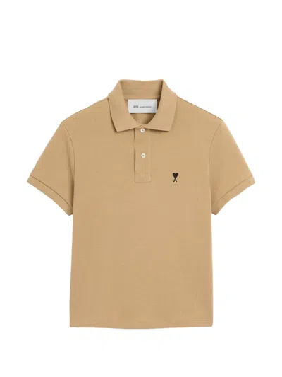 Ami Alexandre Mattiussi Cotton Polo With Ami De Coeur In Brown