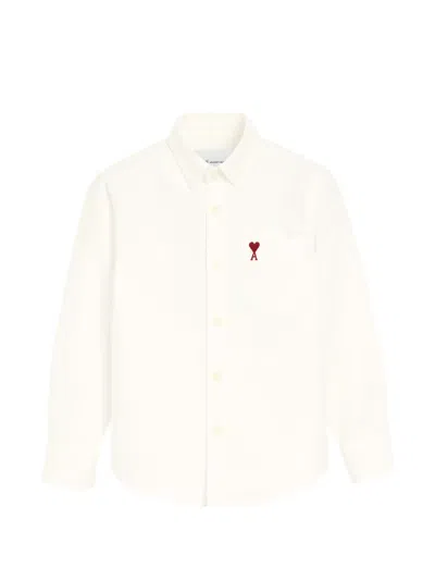 Ami Alexandre Mattiussi Kids' Cotton Shirt With Ami De Coeur In White