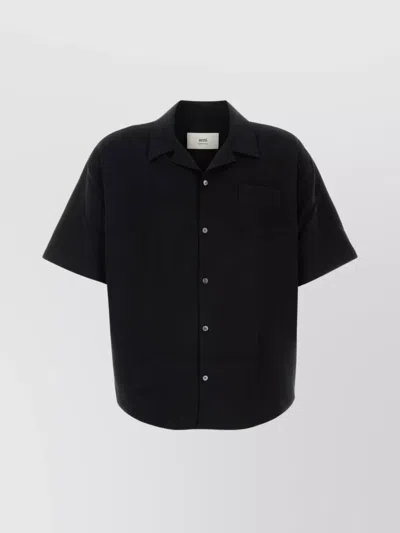 Ami Alexandre Mattiussi Cotton Shirt With Chest Pocket And Short Sleeves In Black