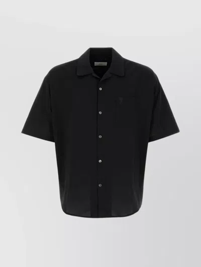 Ami Alexandre Mattiussi Cotton Shirt With Short Sleeves And Chest Pocket In Black
