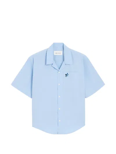 Ami Alexandre Mattiussi Blue Boxy Cotton Short-sleeve Shirt With Ami De Coeur Tulip Blue