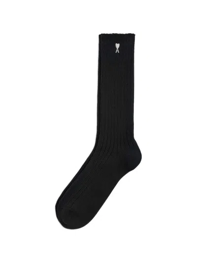 Ami Alexandre Mattiussi Cotton Socks With Ami De Coeur In Black