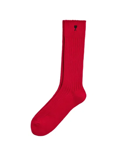 Ami Alexandre Mattiussi Cotton Socks With Ami De Coeur In Red
