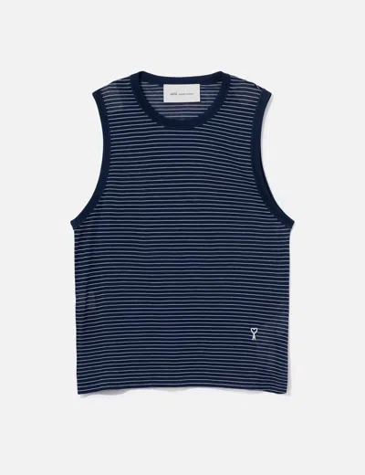 Ami Alexandre Mattiussi Cotton Striped Ami De Coeur Tanktop In Blue