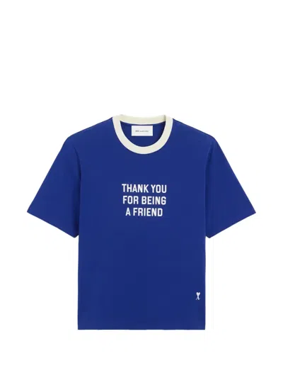 Ami Alexandre Mattiussi Cotton Thank You For Being A Friend T-shirt In Blue