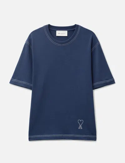 Ami Alexandre Mattiussi Cotton Topstitching Ami De Coeur T-shirt In Blue