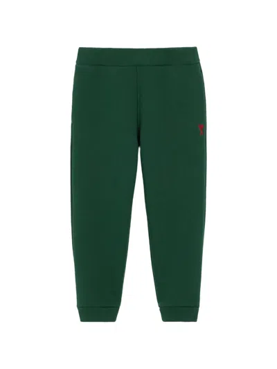 Ami Alexandre Mattiussi Kids' Cotton Track Pants With Ami De Coeur In Green