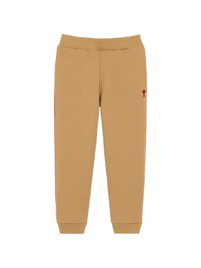 Ami Alexandre Mattiussi Kids' Cotton Track Pants With Ami De Coeur In Brown