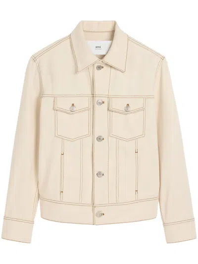 Ami Alexandre Mattiussi Classic Denim Jacket With Structured Silhouette In Neutral
