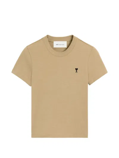 Ami Alexandre Mattiussi Beige Cotton T-shirt With Ami De Coeur Beige In Brown