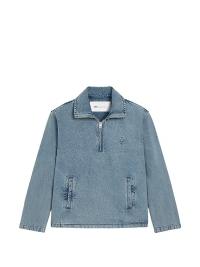 Ami Alexandre Mattiussi Blue Cotton Vareuse With Ami De Coeur Blue