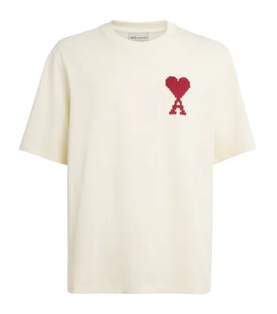 Ami Alexandre Mattiussi Ami De Coeur Zigzag-embroidered T-shirt In Neutral