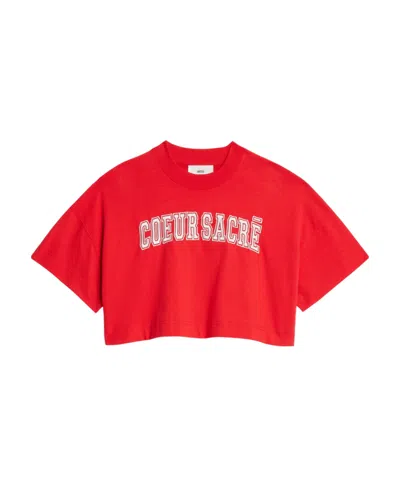 Ami Alexandre Mattiussi Couer Sacré Cropped T-shirt In Red
