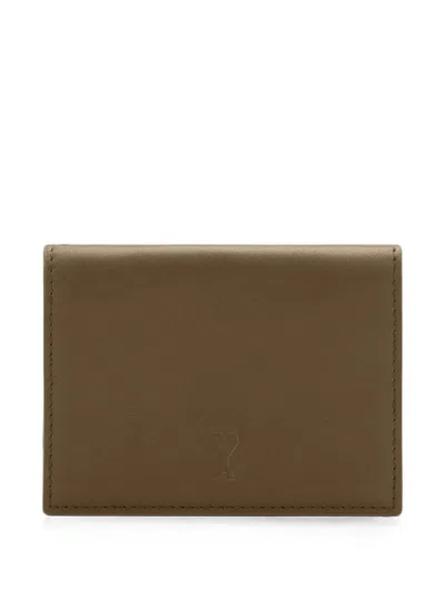 Ami Alexandre Mattiussi Cowhide Leather Trifold Wallet With Ami De Coeur In Brown