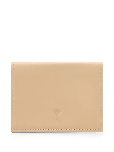 Ami Alexandre Mattiussi Cowhide-leather Tri-fold Wallet With Ami De Coeur In Nude