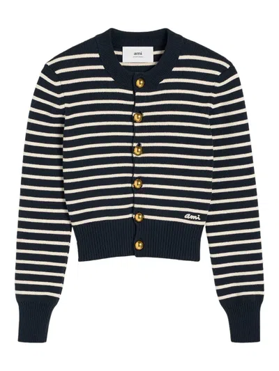 AMI ALEXANDRE MATTIUSSI STRIPE-PATTERN COTTON-BLEND CARDIGAN