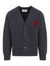 Ami Alexandre Mattiussi Dark Grey Wool Cardigan With Embroidered Heart Detail In Gray