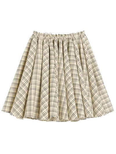 AMI ALEXANDRE MATTIUSSI CREAM/BLACK WOOL CANVAS MIDI SKIRT