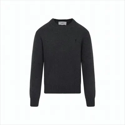 AMI ALEXANDRE MATTIUSSI CREW NECK GREY CASHMERE BLEND KNIT SWEATER