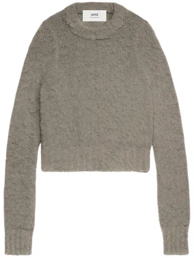 Ami Alexandre Mattiussi Cropped Fuzzy Knit Sweater With Unique Texture In Brown