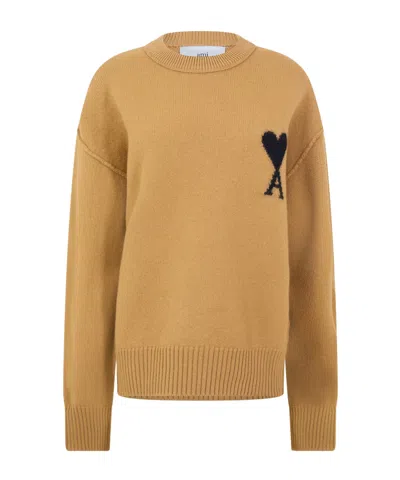 Ami Alexandre Mattiussi Crew Neck Knit Sweater In Brown