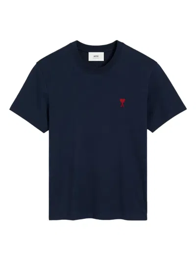 Ami Alexandre Mattiussi Crew-neck Logo-embroidered T-shirt In Blue