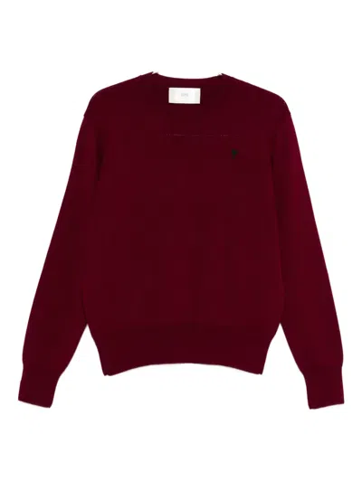 Ami Alexandre Mattiussi Crew-neck Logo Sweater In Burgundy