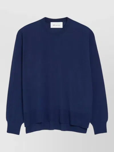 Ami Alexandre Mattiussi Ami Paris Ribbed Knit Logo Embroidered Sweater For Men In Blue