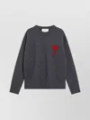 Ami Alexandre Mattiussi Crew Neck Long Sleeve Sweater With Ribbed Edges In Black