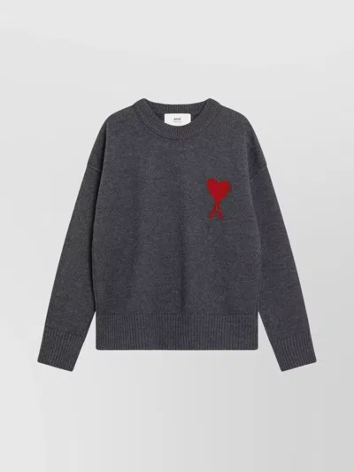 Ami Alexandre Mattiussi Crew Neck Long Sleeve Sweater With Ribbed Edges In Black