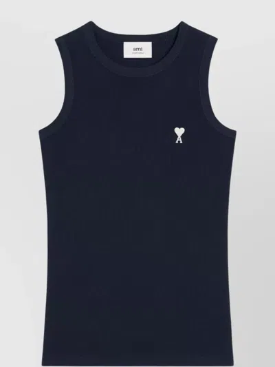 Ami Alexandre Mattiussi Crew Neck Ribbed Texture Sleeveless Vest In Blue