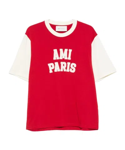 Ami Alexandre Mattiussi Logo Cotton T Shirt Short Sleeve Crew In Red
