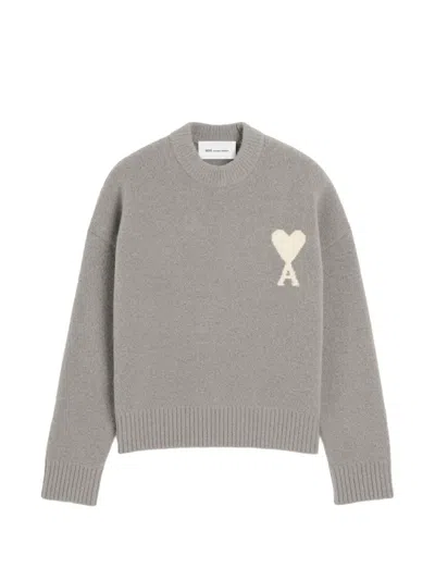 Ami Alexandre Mattiussi Ami Paris Ami Paris Alpaca Ami De Coeur Crewneck Sweater In Gray