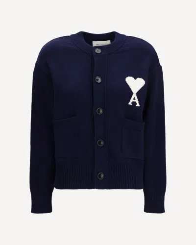Ami Alexandre Mattiussi Round Neck Cardigan And Wool Coeur Ami In Blue