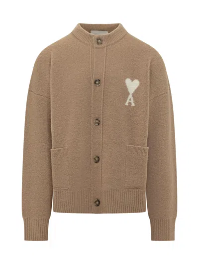 Ami Alexandre Mattiussi Crewneck Cardigan In Brown